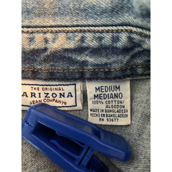 Medium Original Arizona Jean Company Long Sleeve Denim Blue Shirt Button Pockets - Picture 8 of 8